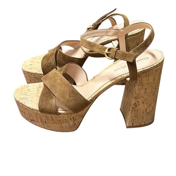 GIANVITO ROSSI BEBE CAMOSCIO+CORK Heeled Sandals in Biege NWB Size 41/ US 11 - Picture 4 of 10